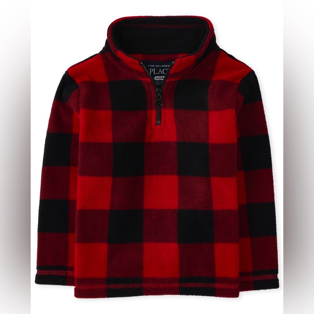 The Children's Place Toddler Boy Red Buffalo Plaid Half Zip Fleece Sweatshirt